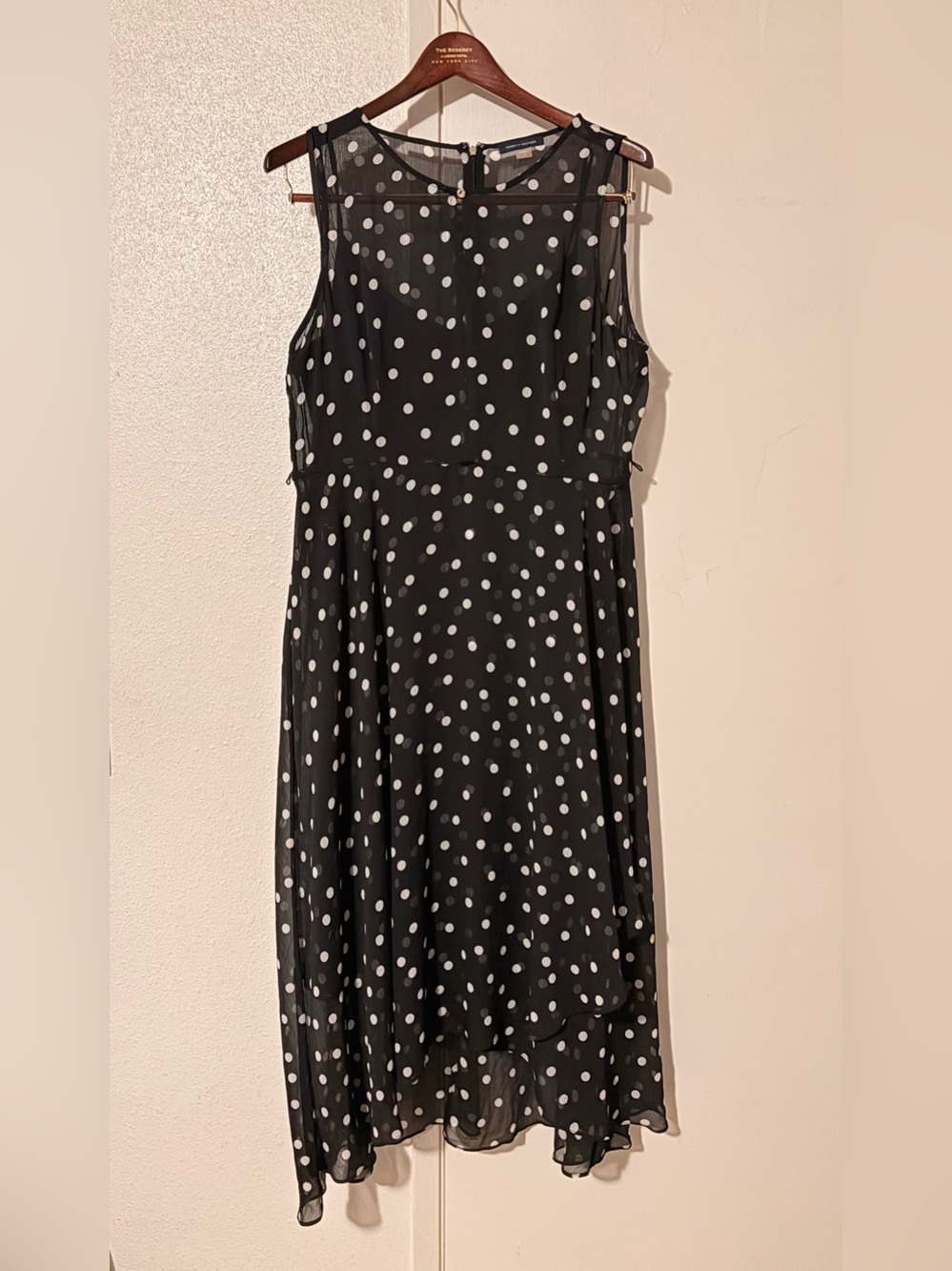 Tommy Hilfiger Black Sheer Overlay W/ Polka Dots Sleeveless Midi Dress Size 14